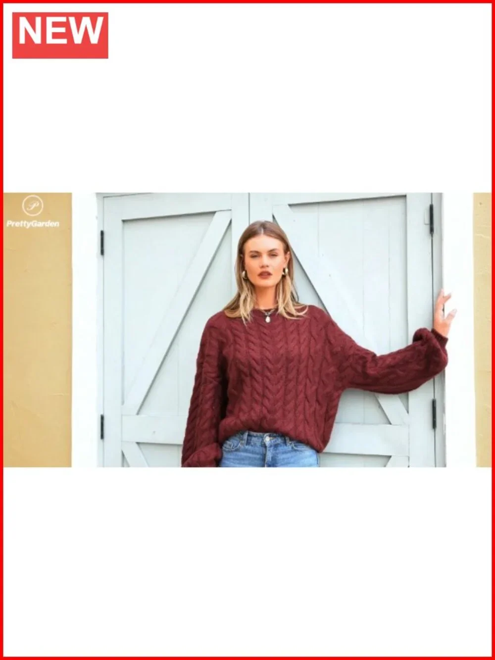 PRETTYGARDEN Cable Knit Oversized Sweater Loose Pullover Crewneck Chunky